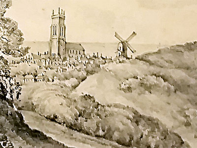 Cromer Church & Mill from the Holt Road by Louise Hoare c.1830 