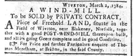 Sale advert 1784