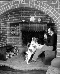 The fireplace alcove in the 1960s with a section of the pit wheel over the fire 